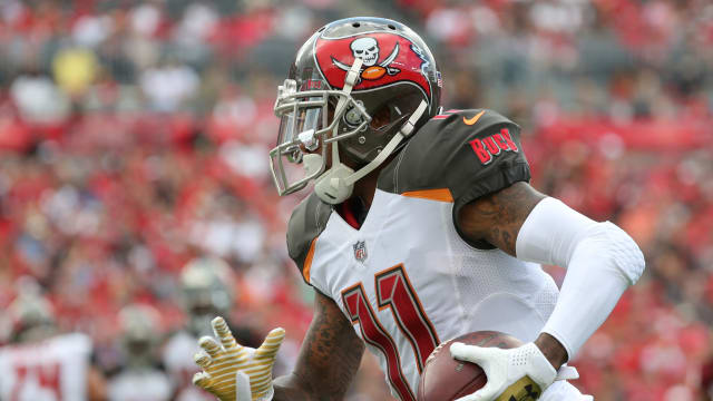 Nov 11, 2018; Tampa, FL, USA; Tampa Bay Buccaneers wide receiver DeSean Jackson (11) runs with the ball during the second half at Raymond James Stadium. Mandatory Credit: Kim Klement-USA TODAY Sports  